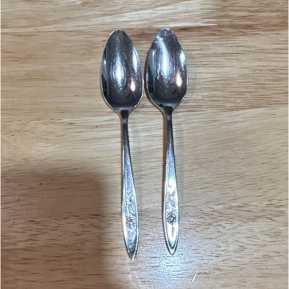 Oneida Community Stainless Steel "My Rose" Floral Handle Spoon, Lot of 2